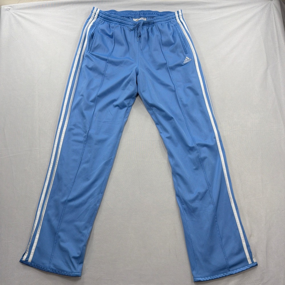 Vintage Adidas Track Pants 3-Stripe Mesh Zipper Pockets Blue Mens Large